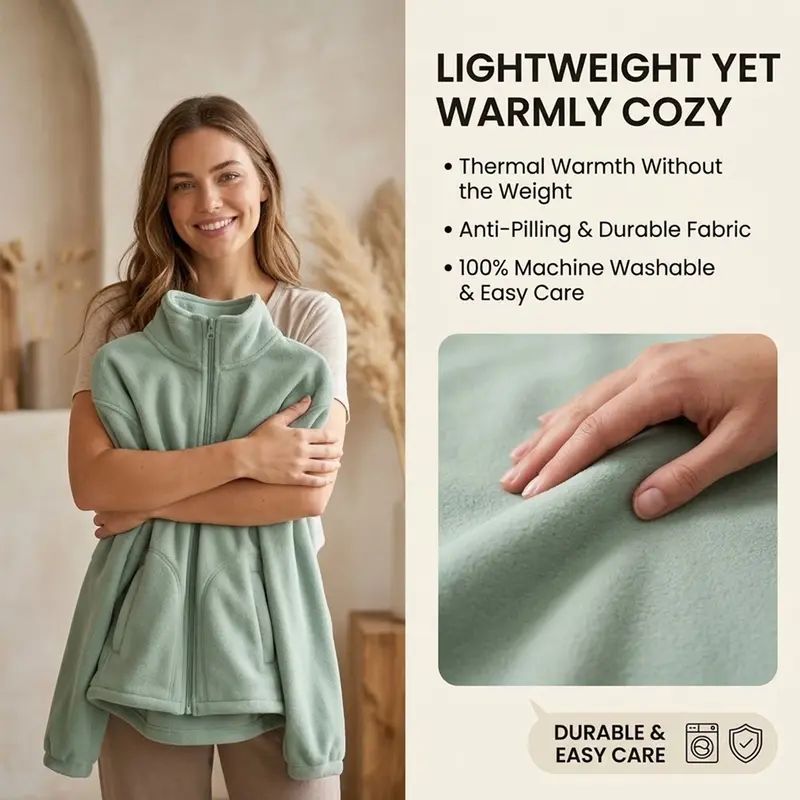 【JOGWAVE】Women’s loose, close-fitting fleece zip jacket, casual warm stand-collar outerwear with deep pockets, suitable for autumn and winter