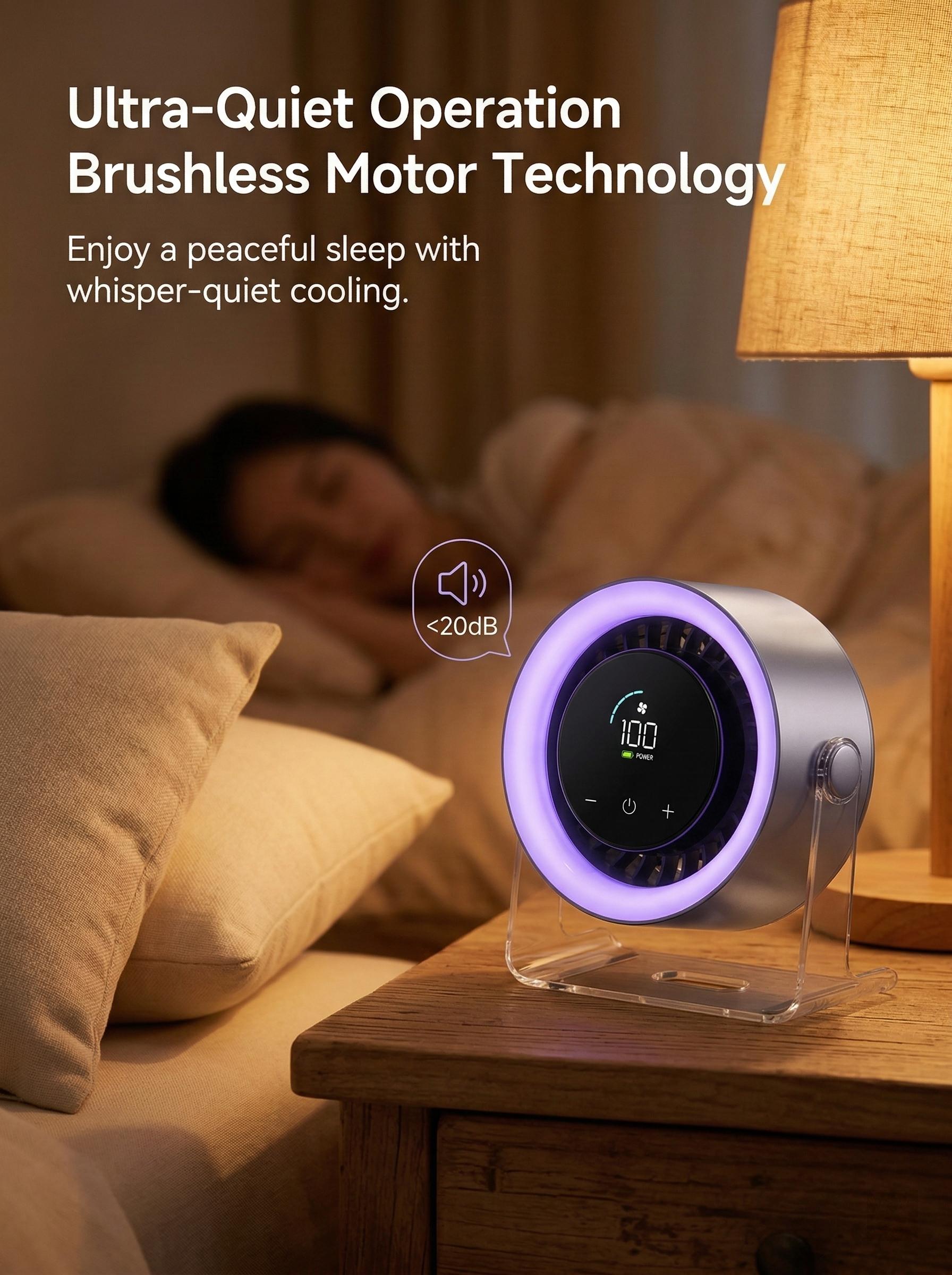 Desktop Fan Turbo Table Fan Travel Vacation Essentials for Office 100-Speed Digital Display Low Noise Rechargeable Battery Dual Adjustment Modes Quiet Cooling Quiet Desk Fan Portable, Purple