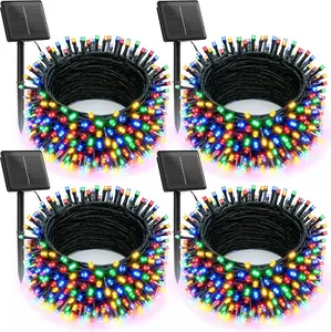 Brightown Solar Christmas Lights Outdoor, 4 Pack Total  400 LED Solar String Lights Outdoor Waterproof Green Wire with 8 Modes, Solar Fairy Light for Garden Yard Patio Party Decors, Multicolor