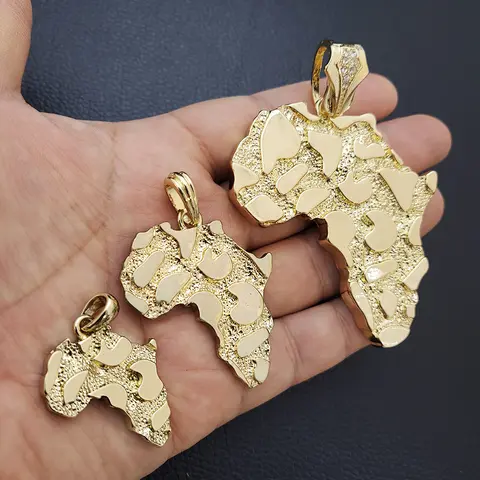 MaxBling81 Gold-Plated Africa Map Shape Charms & Pendants - Hip Hop Style, Nugget Texture, High-Quality Polished Finish, 3 Sizes, Unisex Costume Jewelry, Exquisite Trendy Pendant, Metal Coating, Daily Use