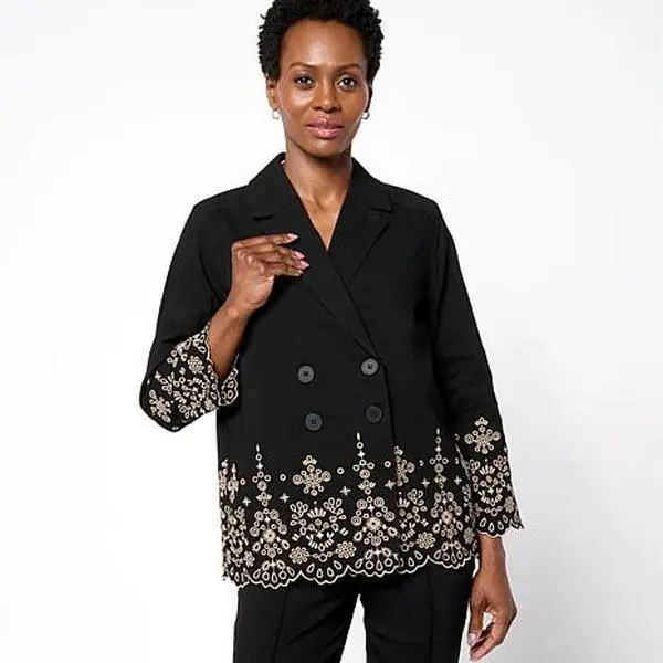 MarlaWynne Wynne Collection Embroidered Spring Jacket with Scalloped Hem