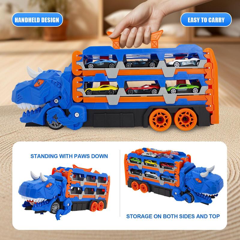 Blue/ Dinosaur Toy Car Set, Foldable Track, Includes 6 Cast Cars, Parent-Child Interactive Play, Boy Toys, Kids Birthday Gift