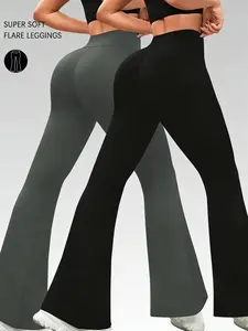 High Elastic Flare Yoga Leggings, Breathable High Waist Bootcut Workout Pants for Women, Tummy Control Butt Lift Bell Bottoms with Pockets, 4-Way Stretch Non-See-Through Active Trousers for Gym, Fitness & Lounge Wear