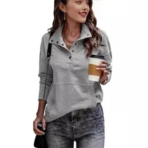 Women’s Henley Long Sleeve Blouse Button Neck Casual Loose Fit Top