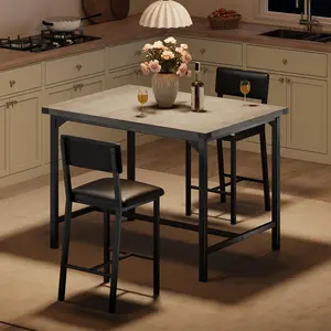 Garvee Dining Set for Small Spaces - Counter Height Table with 2 Upholstered Chairs, Footrests, Backrests, and Corner Protectors, Ideal for Kitchen or Dining Room