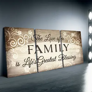 Framed, 3-piece set of thickened home decor wall art paintings < Family and Blessings > , suitable for bedroom and living room