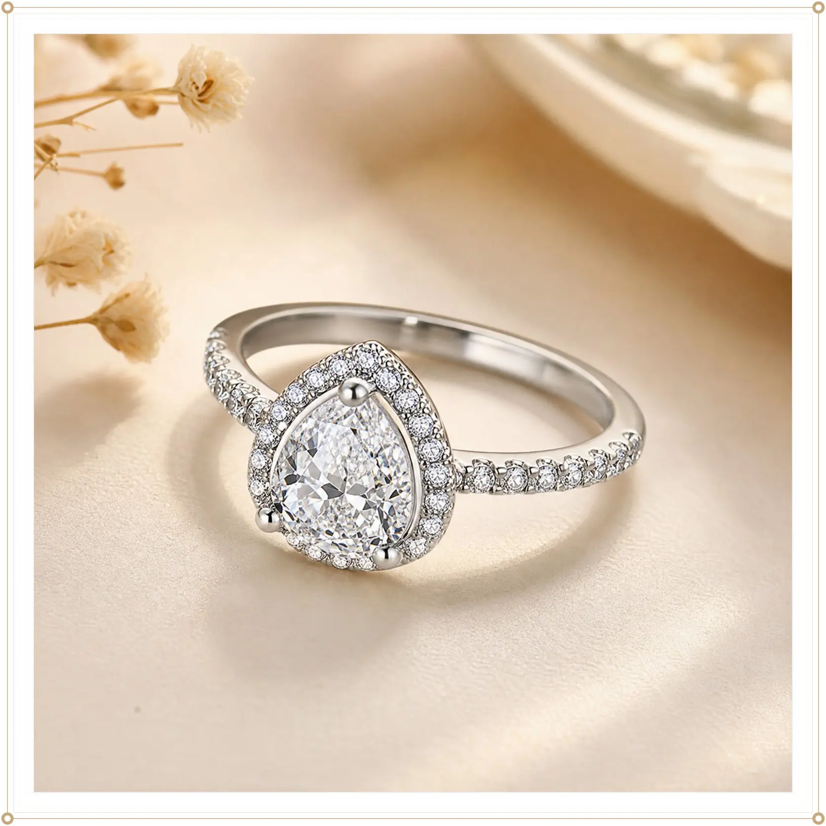 GEMSME 1CT Heart Cut Luxurious Cubic Zirconia Halo Engagement Promise Ring, Eternity Bridal Band, Wedding Gift Ideas for Meaningful Gifts R-0632, Artificial Gemstone Ring, Halo Rings