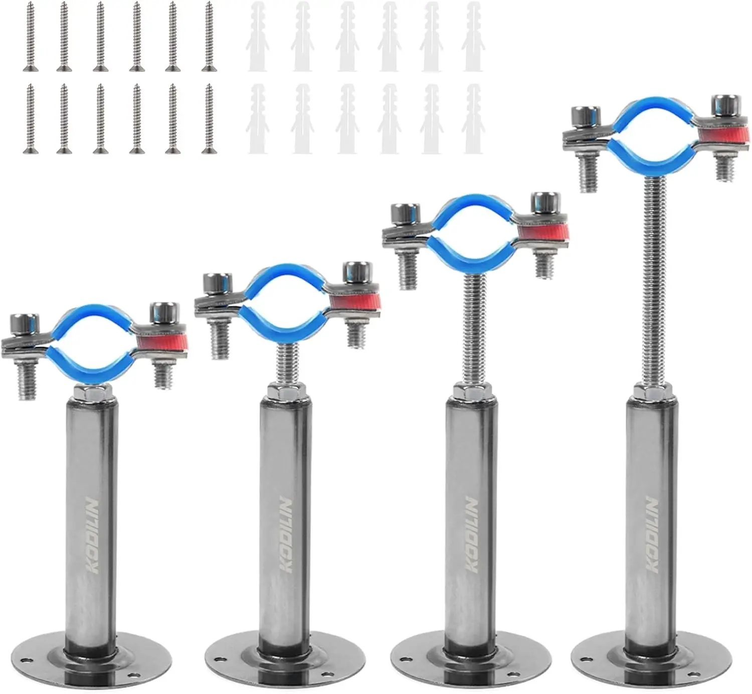 4PCS Upgraded Wall Mount Ceiling Mount Pipe Supports, 304 Stainless Steel Wall Mount Pipe Clamp Suitable for OD Pipe 3/4"(25-28mm), Pipe Support Bracket Adjustable Clamp and Height 100+100mm