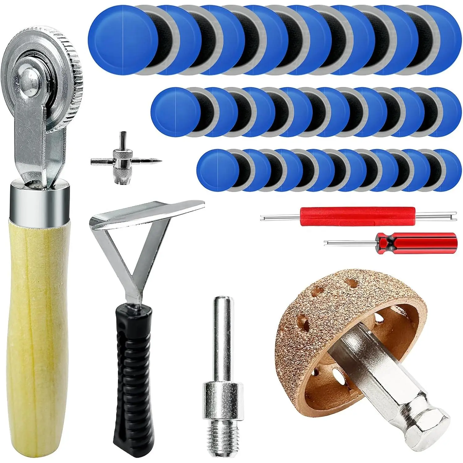 Tire Patch Kit Heavy Duty, Tire Repair Tools with Tire Patches, Inner Liner Scraper, Tire Patch Roller for Car Motorcycle Bike tractors