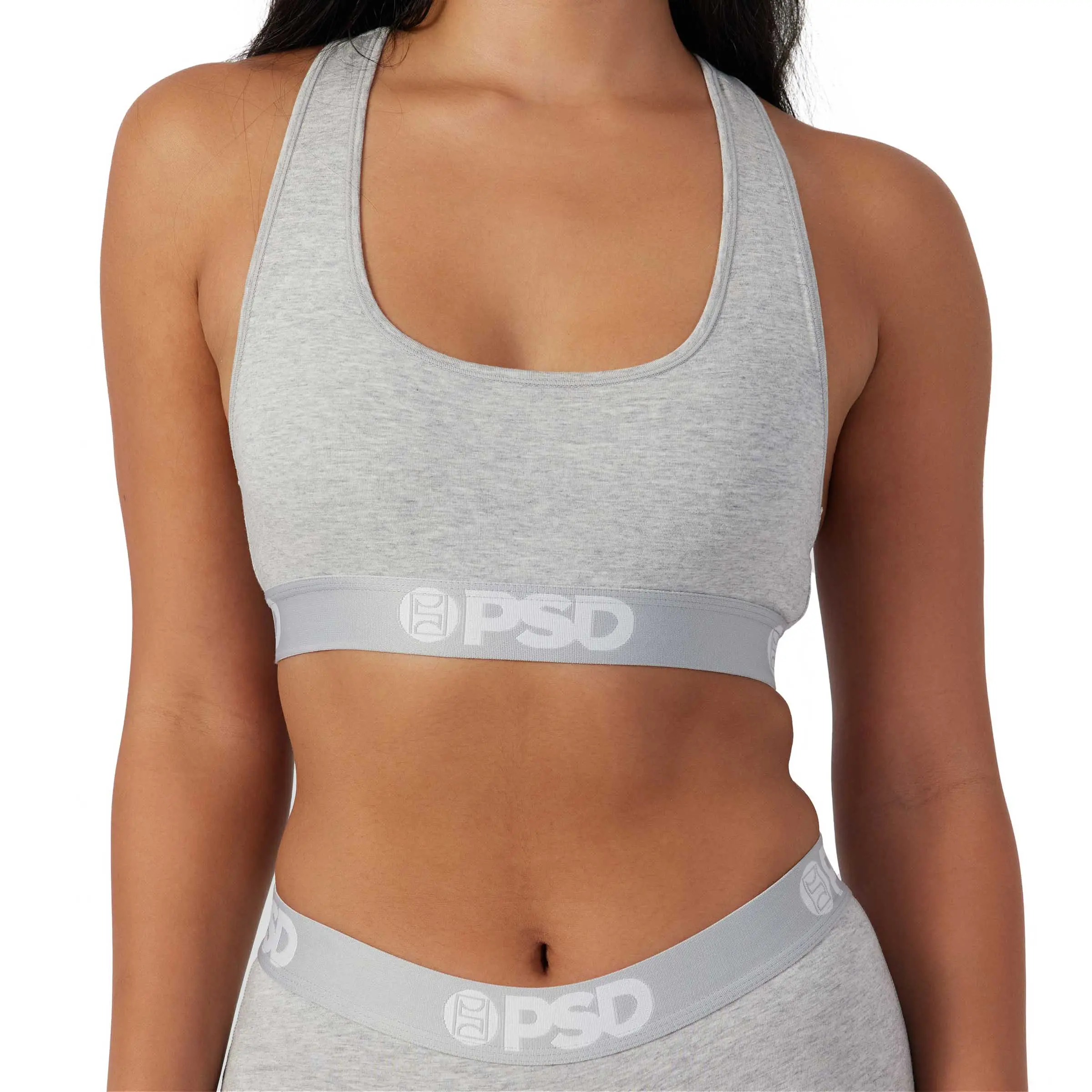 PSD Womens Athletic Grey Racerback Sports Bra - Cute and Comfortable Premium Modal Fabric