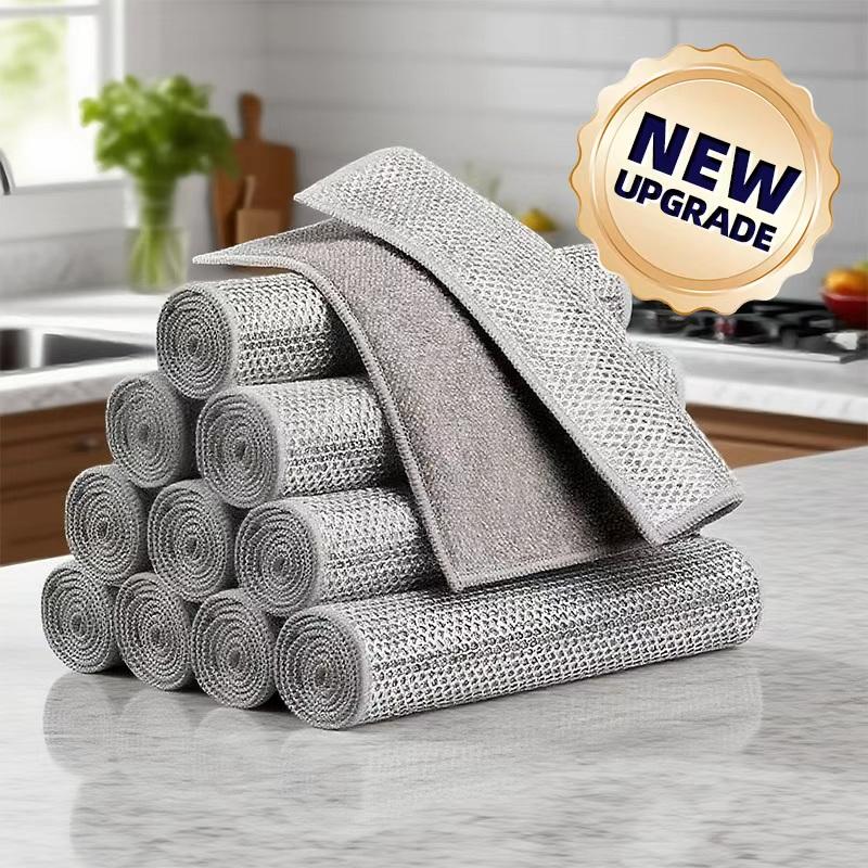 10-Count 2-Sided Scouring Pads Heavy-Duty Non-Scratch Steel Wool Sponges for Kitchen Dual-Textured Dish Scrubber with PVA Microfiber for Pots Pans and Utensils New Upgrade