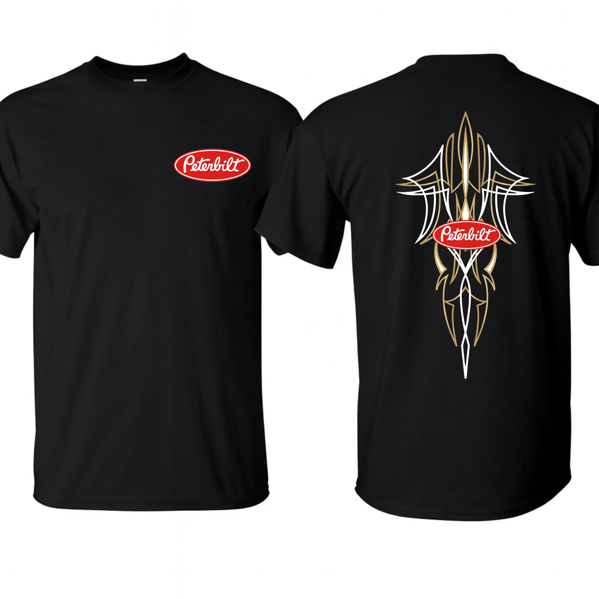 A.S Peterbilt Tribal Logo Tee – Custom Pinstripe Graphic Shirt, Workwear Style, Trucker Gift, Unisex Black Cotton Top, Diesel Culture Wear Casual Summer Clothing Classic