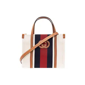 Gucci Interlocking GG Logo Adjustable Strap Cotton Canvas Leather Trim Mini Tote Bag for Men