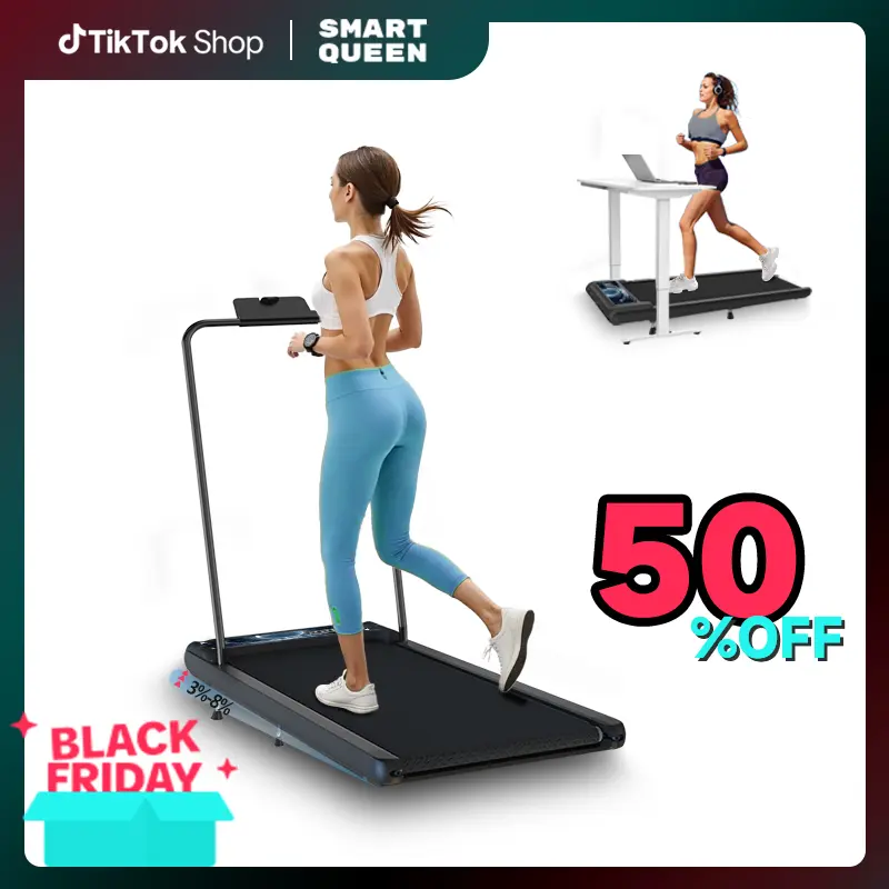 SMART QUEEN Inclined Folding Walking Pad Treadmill with Handle Bar, 3-in-1 Quiet Desk Portable Walking Machine, 2.5HP Remote Controlled Treadmill for Home Small Space Use