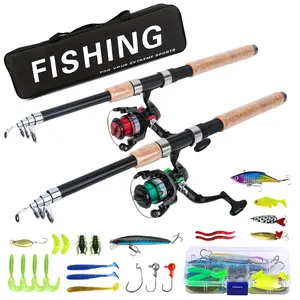 2-Piece Telescopic Fishing Rod Reel Set, Spinning Reel Combo, Includes Various Lures Hooks Portable Fishing Gear Bag, Tackle Kit, Freshwater Saltwater Bass Casting
