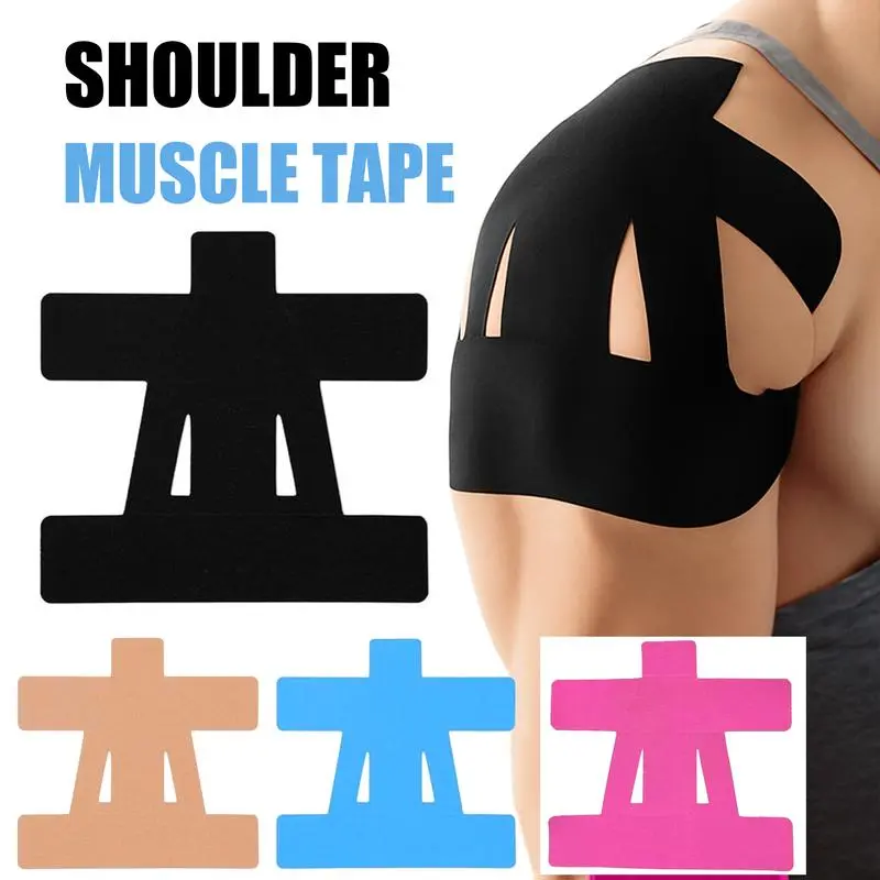 Kinesiology Tape for Shoulder Precut, 10 PCS Shoulder Tape for Pain Relief, Cotton Waterproof & Breathable, Enhance Elastic Sports Tape for Pain Support and Muscle Sports, Black