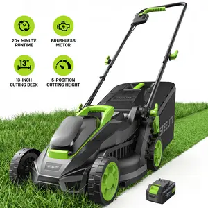 STEELITE 13 Inch Brushless Cordless Lawn Mower - Ultra-Lightweight 20V Electric Push Mower with 4.0Ah Battery and Charger Included, 5-Position Height Adjustable, 3-in-1 Mulching & Bagging, Easy Assembly for Small Urban Lawn, Garden, Yard & Farm