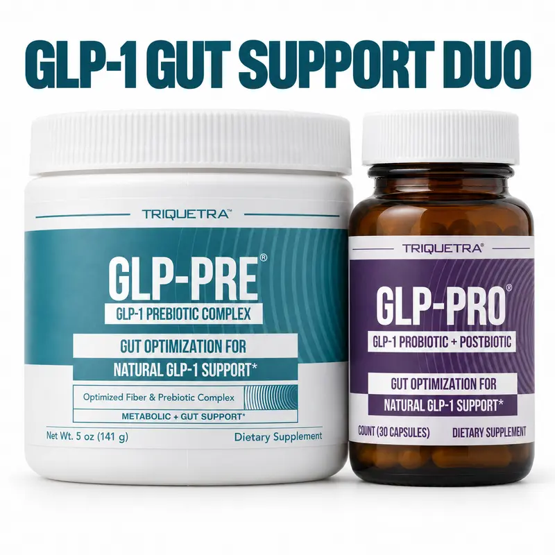 GLP-1 Gut Support Duo; GLP-Pre prebiotic fiber complex, GLP-Pro probiotic and post-biotic Dietary Supplement
