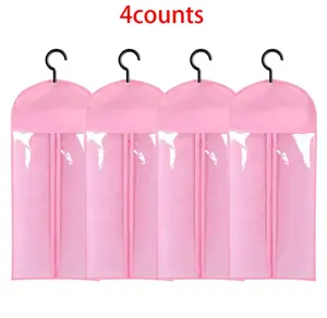 4/8PCS Wig Storage Bag With Hook Wig Storage Hanger Zipper Transparent Dustproof Wig Storage Bag, Hair Extension Holder Wig Bag Wig Storage For Multiple Wigs Holder Hair Extension Hanger Wig Tool Wigs Accessories For Salon & Home Use Halloween
