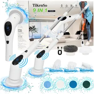 Electric rotating cleaning brush, powerful shower cleaning brush with voice prompts and 9 replaceable brush heads LCD display, bathroom floor scrubber