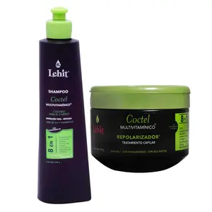 Lehit Shampoo Coctel Multivitaminico 8 en 1 y Tratamiento Coctel 8 en 1 - 300 mL (2 Pack)