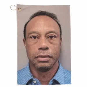 Tiger Woods Mugshot Funny Golf Towel Microfiber Absorbent Hilarious Golf Gift for Clubs and Ball with Clip & Grommet