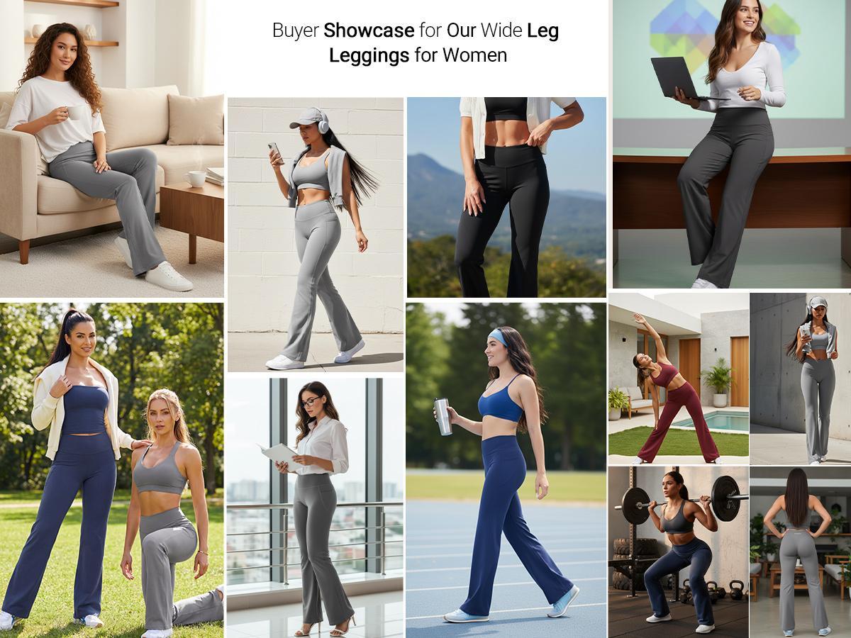 YEOREO Women's High Waist Wide Leg Leggings - No Front Seam, with Pockets, 29"/31.5" Inseam - High Waists Leggings, Fitness Training Pant, Gym Exercise Activewear, Gym Workout Sportswear Summer Bottoms, Sporty Chic