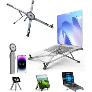 Portable Folding Desktop Laptop Stand, Multifunctional Magnetic Phone and Tablet Stand, Adjustable and Portable, Ergonomic 8-Level Height Adjustment, Aluminum Alloy Construction, Compatible with Tripods, Portable Design