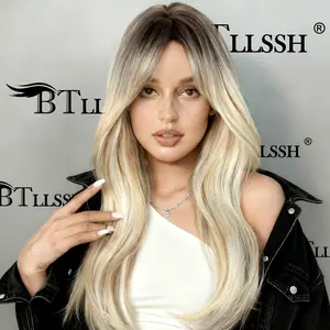 [Blend] BTllssh Hair Blend Human Hair Wig Natural Wave Lace Wig Pre Plucked Self Growing Hairline Ombre Blonde Glueless Lace Layered Wig 13x4x2 Lace Front Design