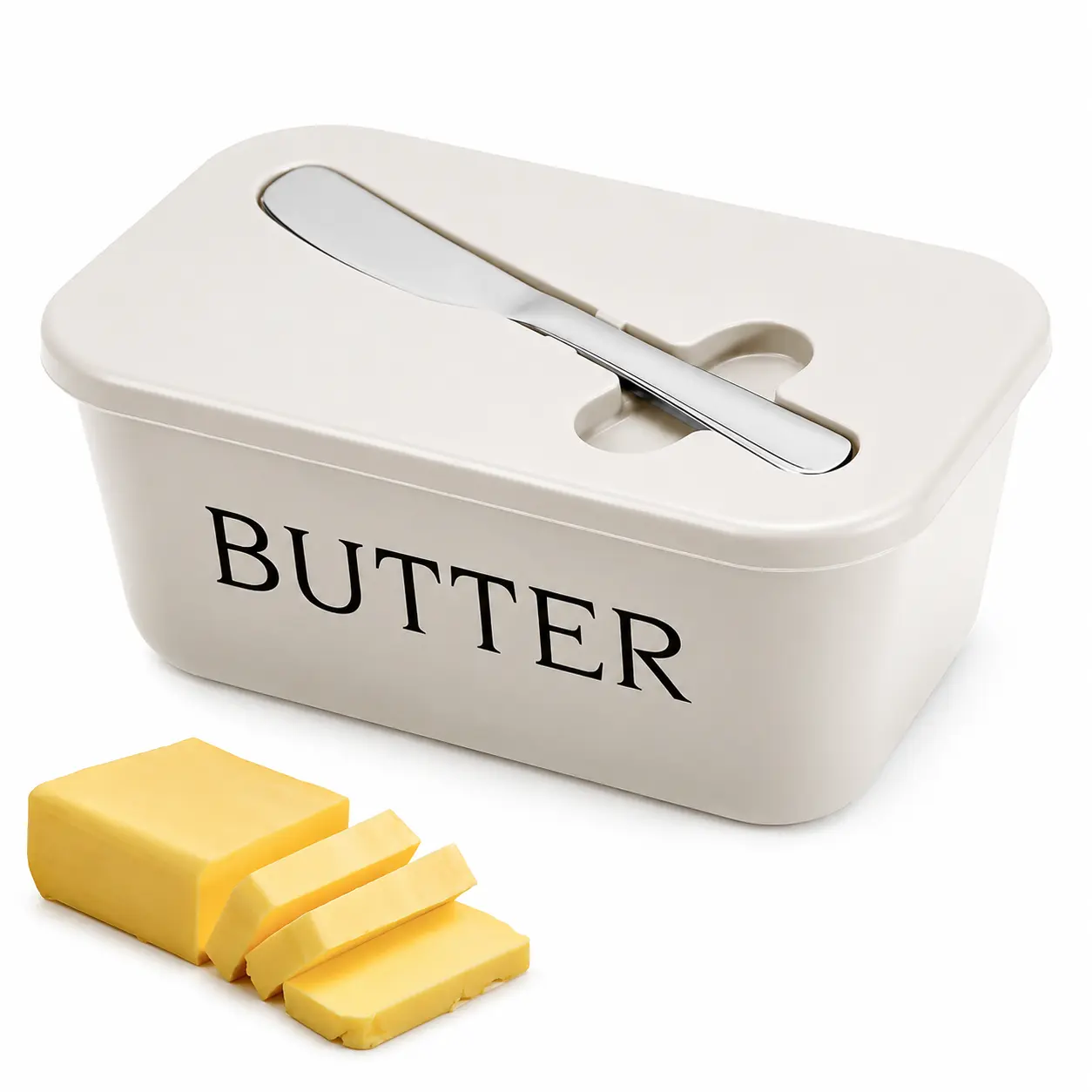 Food-Grade Sealed Plastic Large Butter Dish Holder & Spreader Knife Combo - Lightweight, Stackable Structure, Tight Sealing Lid, Multi-Functional, Dustproof Kitchen Preserving Container Set, Hand Wash Only, Durable Anti-Slip for Family Kitchens