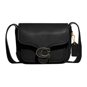 COACH Tabby 18 Solid Color Magnetic Flap Crossbody Bag for Women – Pebbled Leather and Refined Calf Leather, Small Size, Black