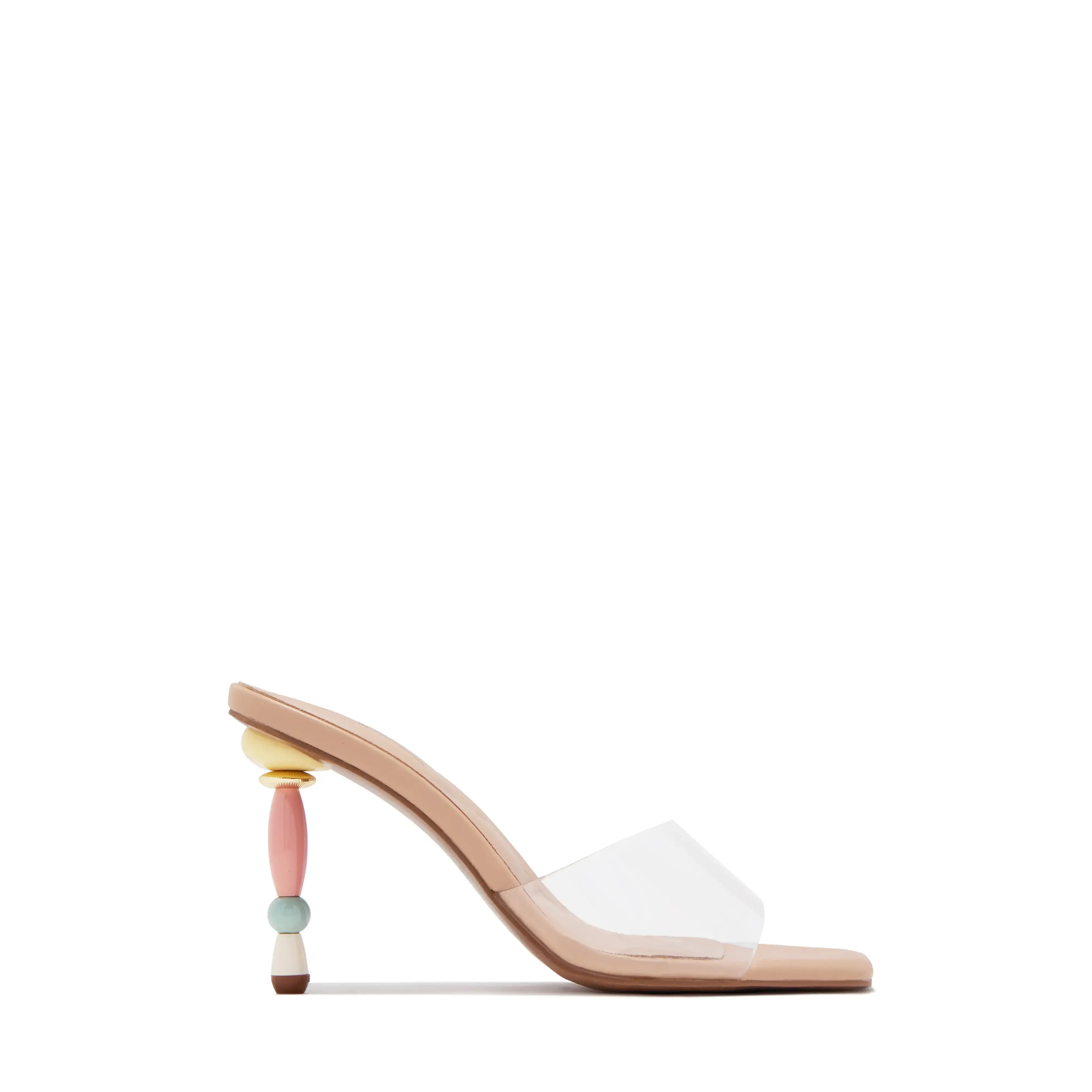 Zamira Clear Beaded Heel Mules - Nude
