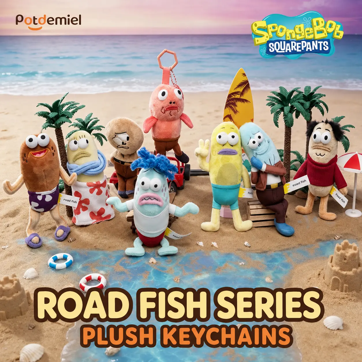 MINISO Officially Licensed SpongeBob SquarePants Cartoon Character Polyesterban Plush Keychain - Bikini Bottom Background Fish, Unisex Cute Ugly Fish Decoration, Kawaii Bag Charm Backpack Pendant, Gift for SpongeBob Fans