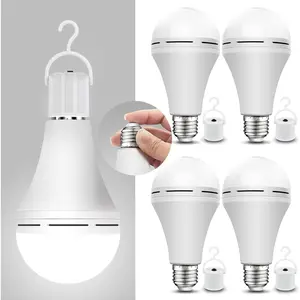 4 Pack Emergency-Rechargeable-Light-Bulb, Stay Lights Up When Power Failure, 1200mAh 9W Equivalent LED Light Bulbs for Home, Camping, Tent (E27, with Hook) (Daylight)