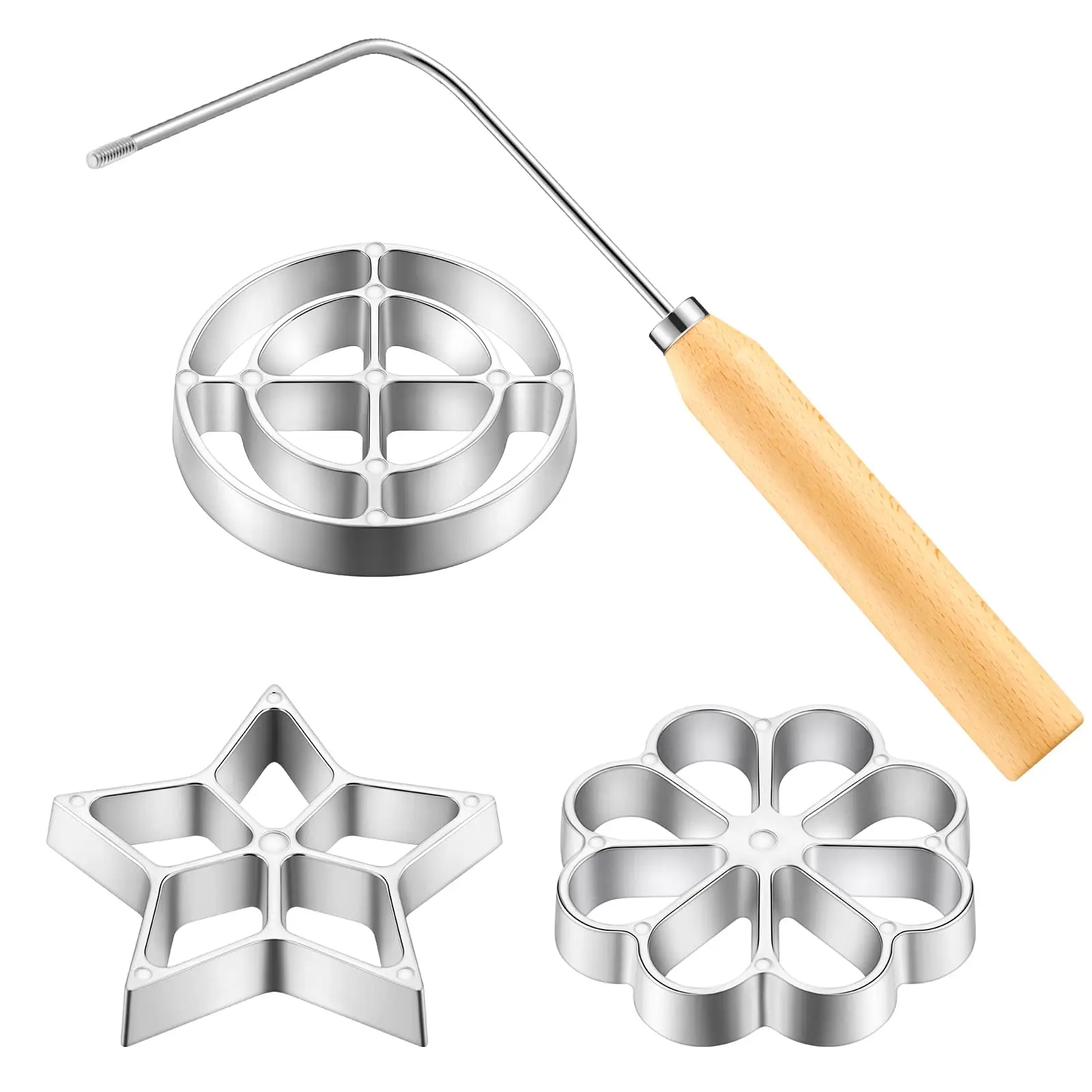 4pcs Aluminium Alloy Cookie Press & Baking Stamp Set, 3-in-1 Bakeware Utensils with Interchangeable Star/Flower/Circle Heads, Oil-Resistant, Non-Slip Handle, Frying Tool for Christmas Cooking Enthusiasts Cookie Makers