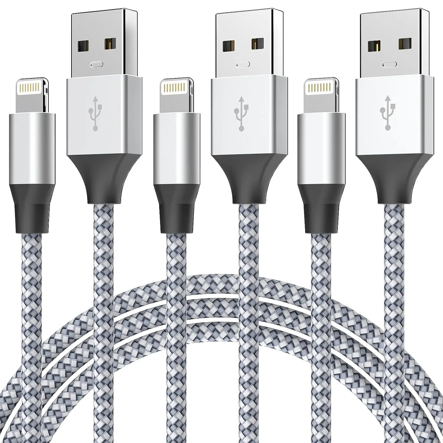 7.5W 2.4A USB-A Data Cable, 3 Counts Portable Durable Nylon Braided USB Phone Charging Cable for iPhone, Phone Charging Accessories