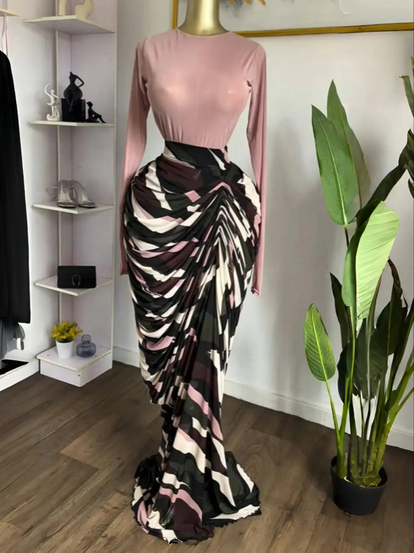 Women Casual Wear Chic Elegant Tie Dye Striped Patchwork Printed Midi Beach Lounge Multi