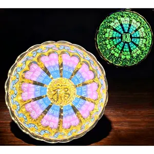 Luminous "Fu" Character Porcelain Teacup Colorful Glow-in-the-Dark Iridescent Rainbow Hued Art & Tradition Symbol of Prosperity 9.6cm Diameter 6cm Height