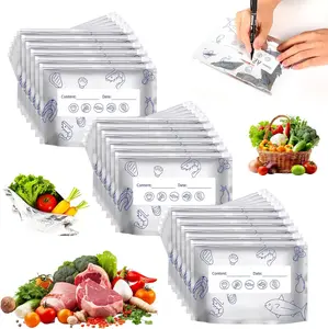 Reusable Aluminum Foil Vacuum Storage Bags 30PCS | 2026 Resealable Zip Lock Stand-Up Pouches | Food Freshness Saver for Meat Veggies Fruit | Labels Included