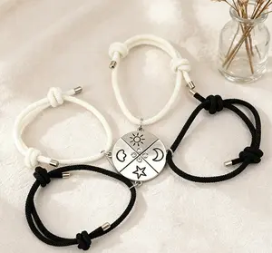 Split Puzzle Sun Moon Star Cloud Bracelet Set for 4 - Matching Friendship Cord Bracelets, Celestial BFF Jewelry Gift for Sisters, Best Friends & Teens