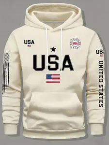 Men's 'USA Patriotic' Thermal Hoodie | Oversized Fit, American Flag Graphic Print | Trendy Streetwear Essential | Perfect for Urban Style & Patriotic Fashion Enthusiasts | Fleece-Lined, Vintage Americana Aesthetic