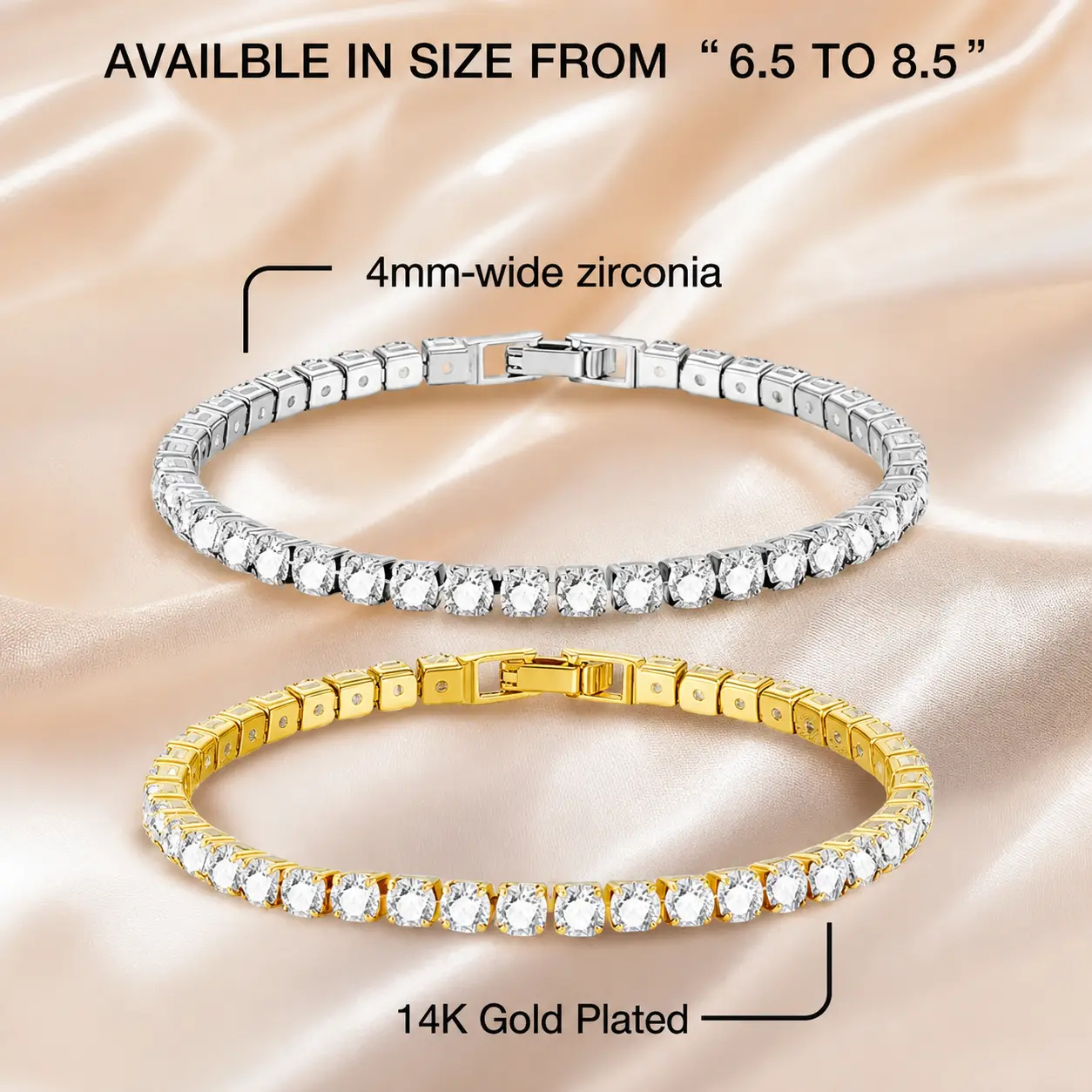 Women's 4mm CZ Iced Out Gold-Plated Geometric Tennis Bangle - Stackable Costume Jewelry, Polished Finish, Buckle Clasp, Bar Design, Iced Out Stars, All Seasons Beach Wear, Ideal Gift for Mom, August Jewelry for Women