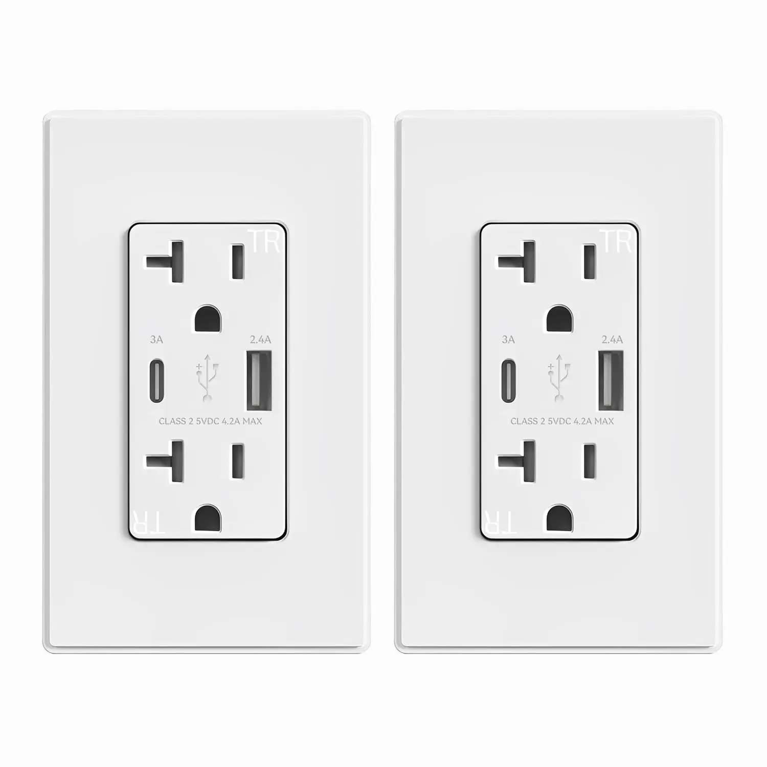 ELEGRP USB Charger Wall Outlet, USB Receptacle with Type a & Type C USB Ports, 20 Amp Duplex Tamper Resistant Receptacle Plug, Wall Plate Included, UL Listed (2 Pack, Matte White)