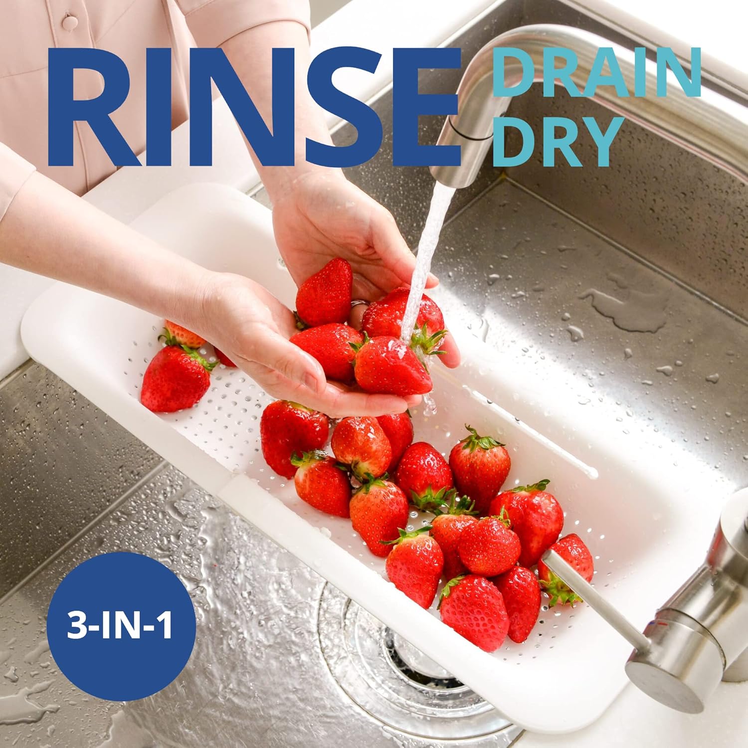 Collapsible Drain Basket, Kitchen Sink Strainer, Vegetable Wash Basket, Storage Rack, Fruit and Vegetable Drain Basket, Milky White,Draining Utensils outdoorfun