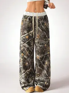 Unisex's Camo Print Sweatpants, Casual Streetwear Trousers for Daily Wear, Casual Chic Bottoms, Unisex Bottoms for Fall & Winter, Women