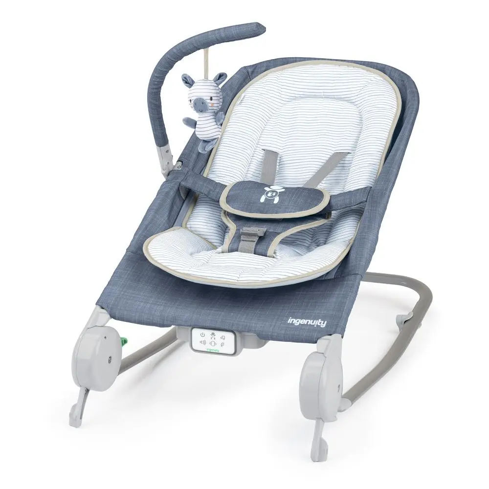 Ingenuity Happy Belly Rock-to-Bounce Massage Seat - Chambray, Baby, Calming Vibrations