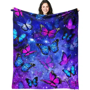 Blue Butterfly Blanket Butterfly Gifts for Women Girls, Butterflies Throw Blanket Butterfly Decorations for Bedroom Decor 80" X 60", Printed on One Side with a Plain White Back, Halloween Thanksgiving Christmas Gift