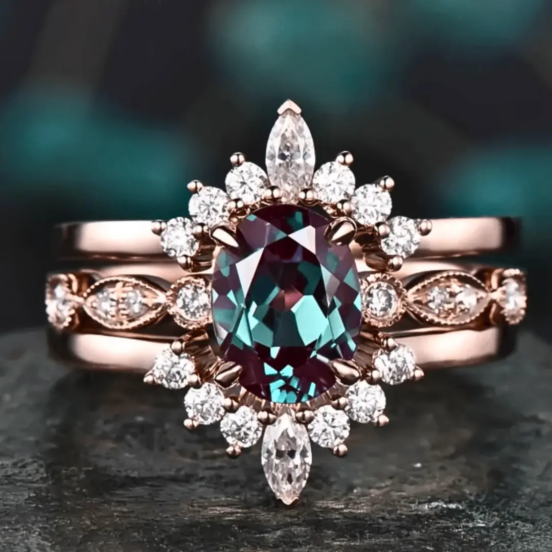 Set of 3 European fashionable and luxurious stone rings for women, engagement rings, wedding party gifts for birthday events, weddings, suitable for all outfits