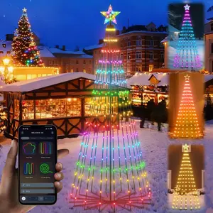 8FT Smart LED Christmas Tree App Control RGB Lighted Outdoor Indoor Xmas Decor Sync Music Timer USB Dimmer Color Changing Lights for Home Yard Garden Xmas Gifts