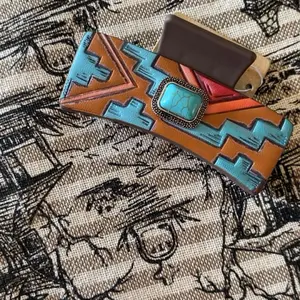 Western Aztec Leather Hair Clip – Turquoise Stone Accent